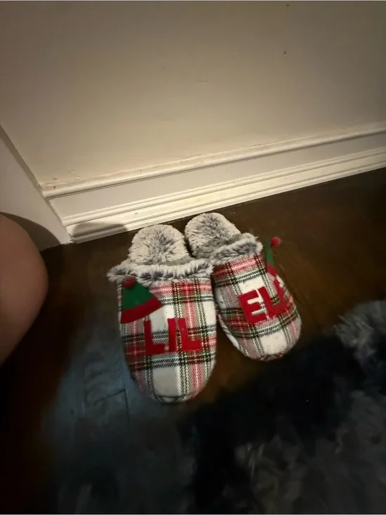 Plaid 'Lil Elf' Fuzzy Lined Holiday Slippers