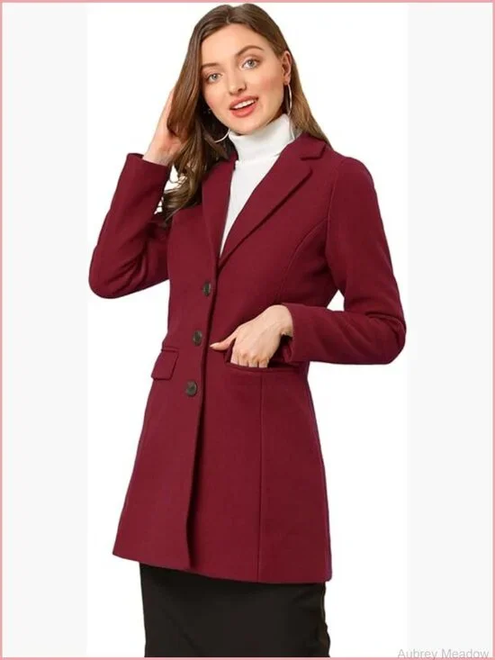 Single Breasted Pea Coat Notch Lapel Mid-thigh A-line Overcoat Winter Outerwear