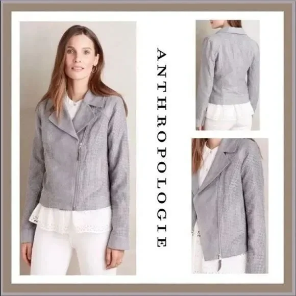 Anthropologie Gray Long Sleeve Open Cropped Stretch Moto Jacket Size Medium