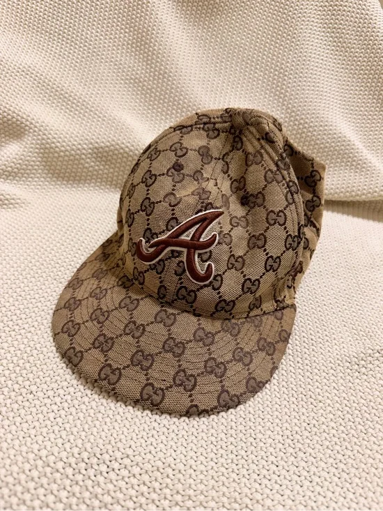 Gucci Brown Monogram Baseball Cap with Burgundy 'A' Patch