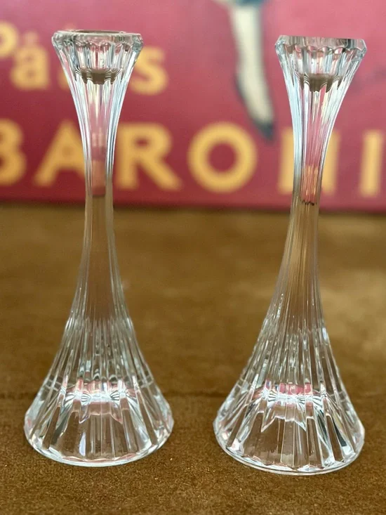 Mikasa Park Lane Vertical Ribbed Clear Crystal Slim Candle Sticks
