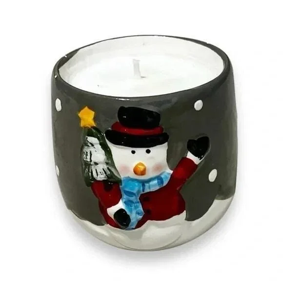 Candy Cane Scented Candle Handmade 6 oz Snowman Christmas Glass Container