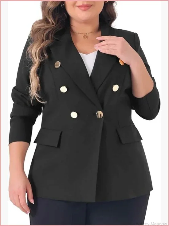 Plus Size Notch Lapel Double Breasted Long Sleeve Blazer Office Work