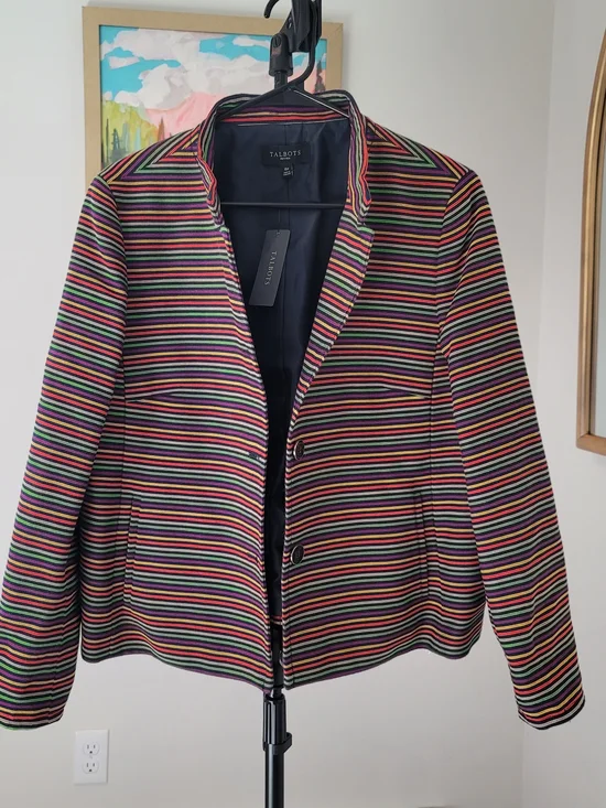 NWT TALBOTS Rainbow Stripe Blazer Mandarin Collar Women's Multicolor Size 16P