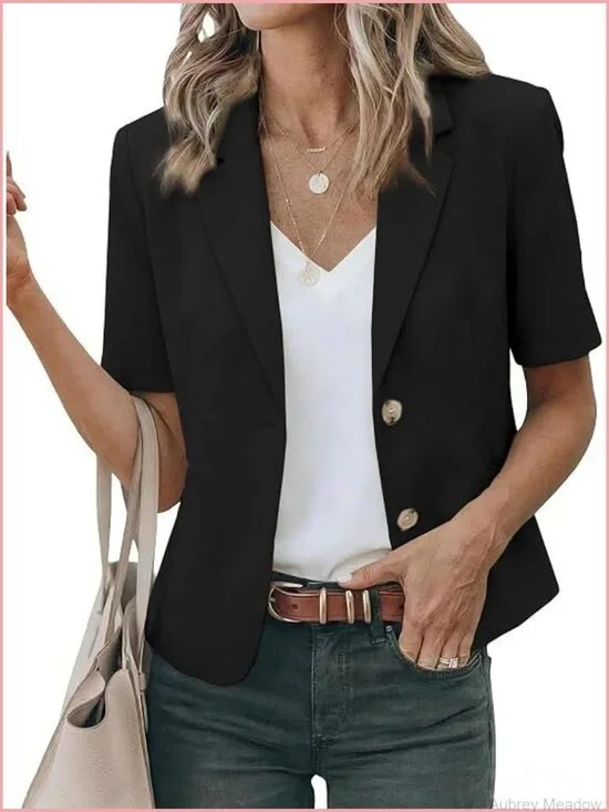 Short Sleeve Cropped Blazer Lightweight Open Front Jacket
