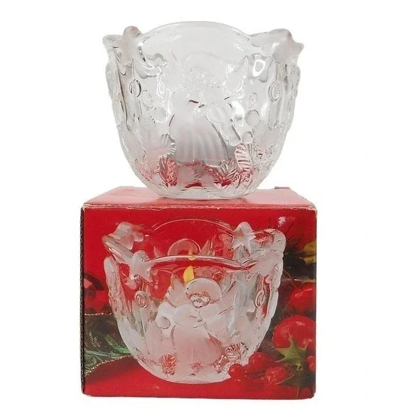 Vintage Mikasa Holiday‎ Lights Frosted Angel Glass Candleholder 3-1/4
