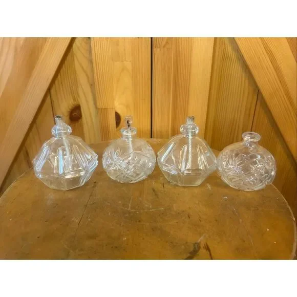 4 Vintage Glass Wick Oil Candles made in Austria (5710)