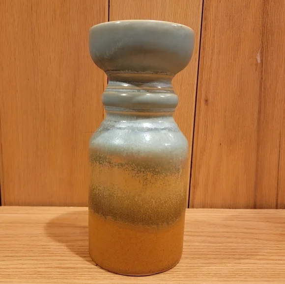 Blue Brown Ombre Ceramic Pillar Candle Holder Rustic Decor Farmhouse