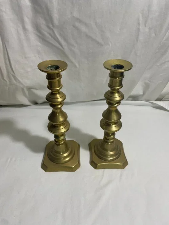 Pair of Vintage Solid Brass Candlestick Holders 9.5