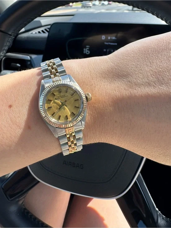 Rolex Lady Oyster Perpetual Gold & Steel Champagne Dial 26mm Women's Watch 6719