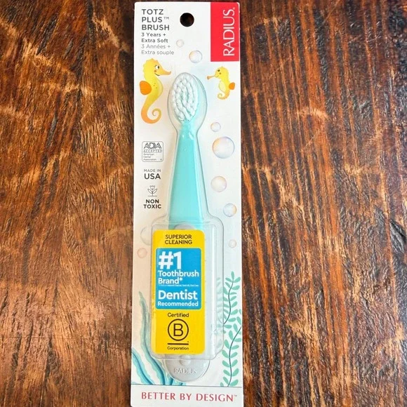 Radius Totz Plus Kids Toothbrush Teal 3‎ Years+ Extra Soft Made in USA