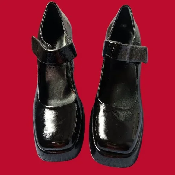 Napoleoni Patent Leather Mary Janes Heels Plattform  Black   Size 39