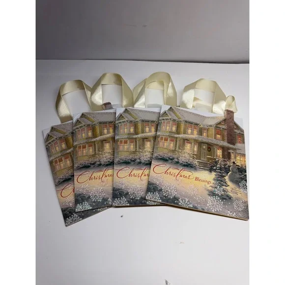 Thomas Kinkade Hallmark Christmas Gift Bags Lot of 4 Victorian Christmas III New