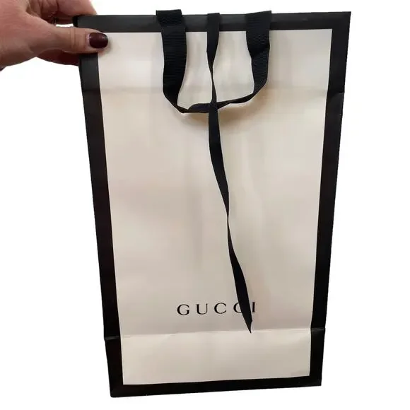 Gucci Shopping Bag Paper White Black 15”x9”x5.5” Shoe Size Empty