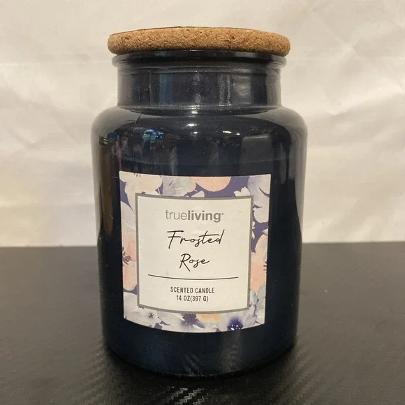 Trueliving Frosted Rose Scented Candle 14 oz‎ Blue Jar