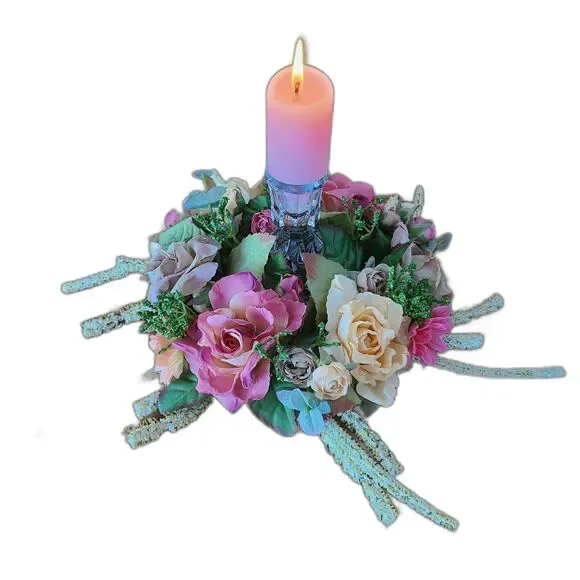 Vintage Mixed Floral and Foliage Candle Ring Candle Decor Floral Flower Decor