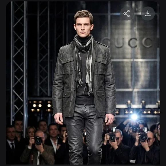 GUCCI Archival 2008 FW Runway Military Field Jacket Waxed Canvas Grey 50 L