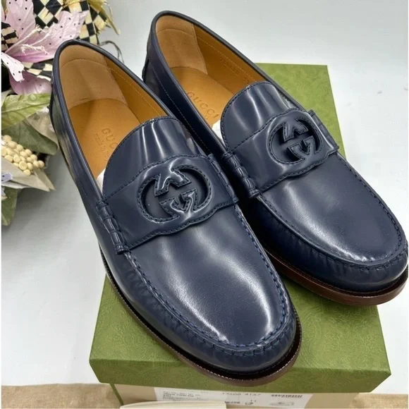 Men’s Gucci interlocking GG leather loafers size 11 made in Italy cobbler soles