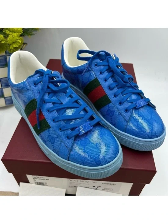 Men’s Gucci, ace Crystal canvas low top sneaker size 7 fits 8US made in Italy