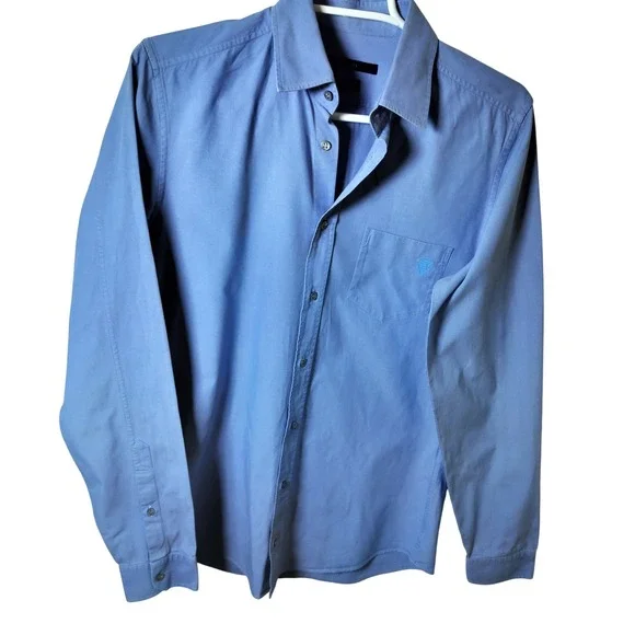 Gucci Mens Slim Fit Button Down Shirt Light Blue Crest Logo Long‎ Sleeve 38 15