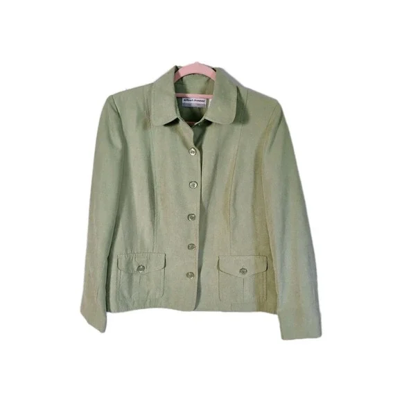 Alfred Dunner Sage Green Button-Down Jacket with Pockets - Petite‎ 6P