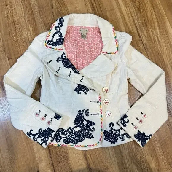 Elevenses Anthropology Rocky Shore Corduroy Embroidered Blazer Size 0P
