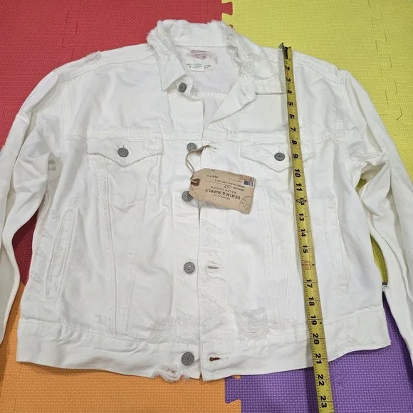 NWT‎ Denim & Supply Ralph Lauren White Distressed Trucker Jacket Womens XL...
