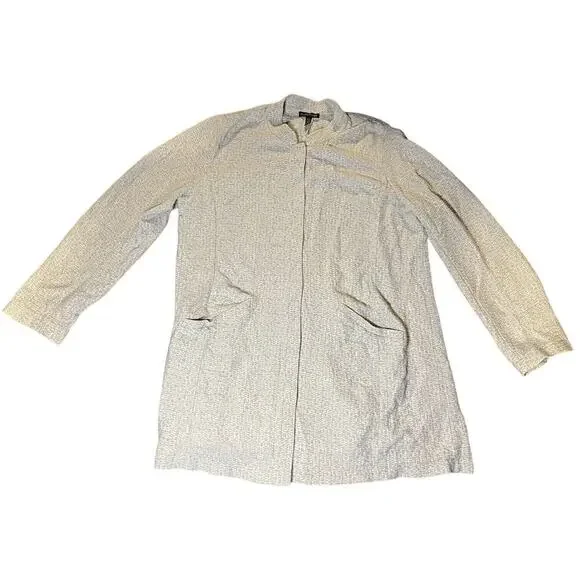 Eileen Fisher Womens Gray Textured Long Jacket Snap Front Large‎ Cardigan Blazer