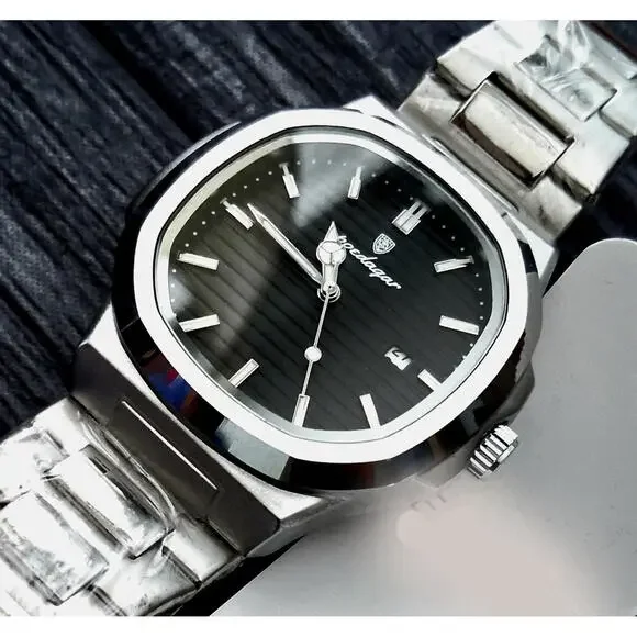 Vintage Poedagar Nautilis Black‎ Guilloché Dial Mens Watch