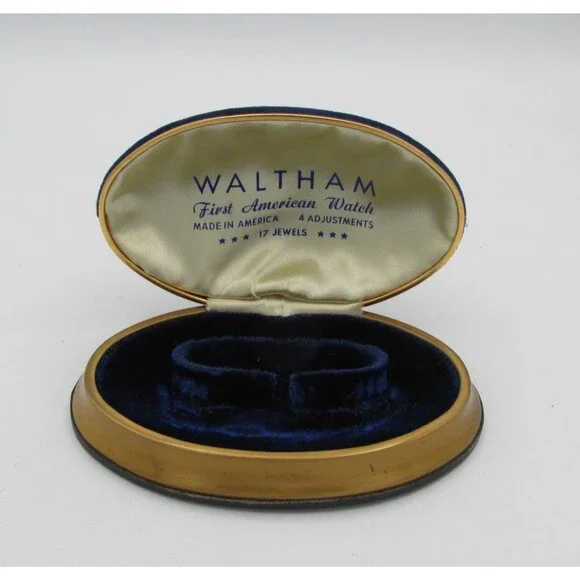 Waltham Blue Velvet Watch Box Presentation Case First American Watch Art Deco
