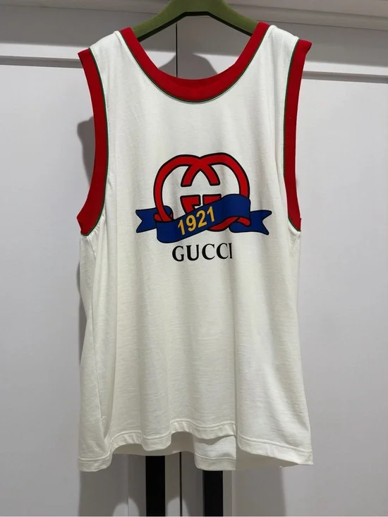 Gucci White Tank with Red and Green Trim