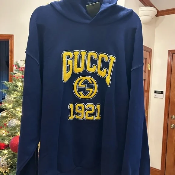 Men's Gucci embroidered logo jersey cotton hoodie, size XXL  made in Italy NWT