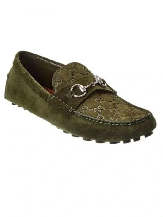 Gucci GG embossed suede driver loafers size 9.5 fits 10 US made in Italy