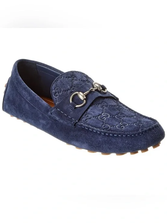 Gucci, GG embossed suede Driver loafers size 12 fits  12.5 US made in Italy