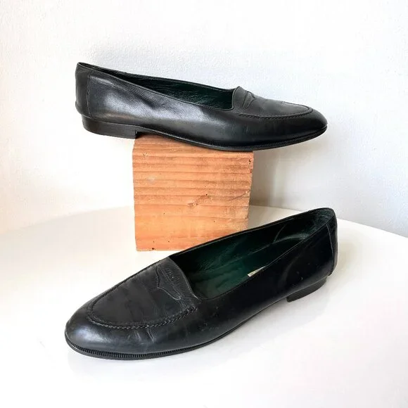 Vintage 70s 80s Men's Gucci Black Leather Penny Loafers Slip On Shoes Size 12.5