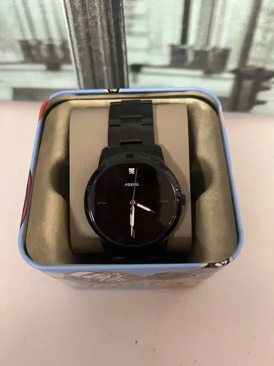 Fossil FS5455 Minimalist All Black Stainless Steel Diamond Accent Men Watch
