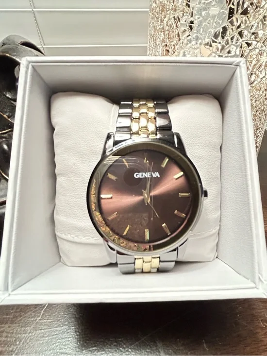 Geneva Men’s Two-Tone Silver and Gold Bracelet Brown Dial Watch
