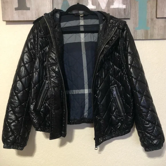 Burberry Womens Quilted Black Moto Jacket, size 12