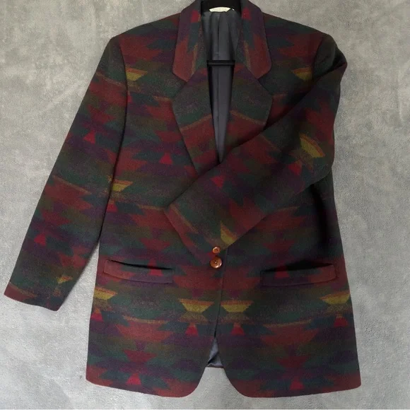 Vintage Wool Aztec Western Southwest Blanket Style Blazer size 12.