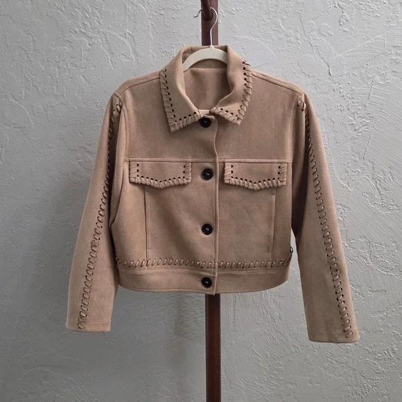 J186. Faux Suede Whipstitch Western‎ Jacket