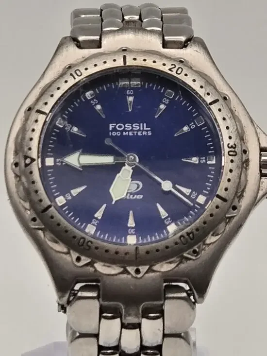 Fossil Blue Mens Watch Stainless Steel Diver Quartz 100M Water Resistant
