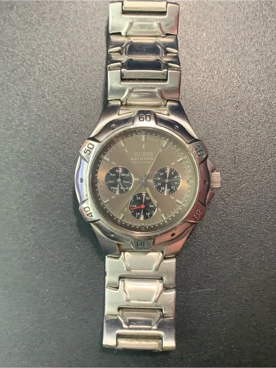 GUESS Waterproof Men’s Silver-Tone Multi-Function Chronograph Watch