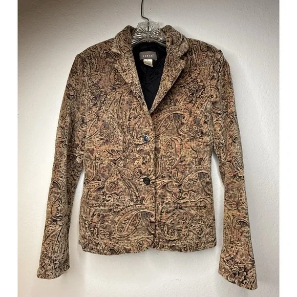 Vintage KENAR Jaquard Blazer Women Size 4 Textured‎ Gold Paisley Boho Chic Art