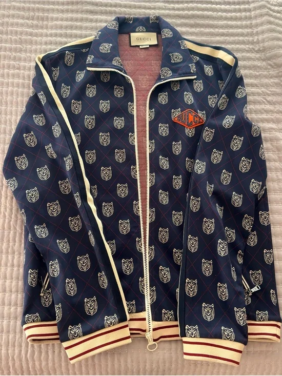 Gucci Navy Bomber Jacket with Cream & Red Trim