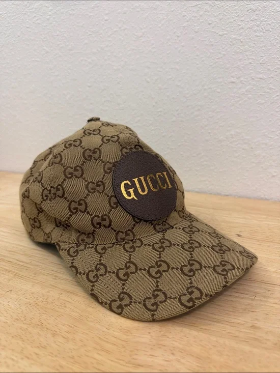 Gucci Tan & Brown GG Canvas Baseball Cap with Logo Patch