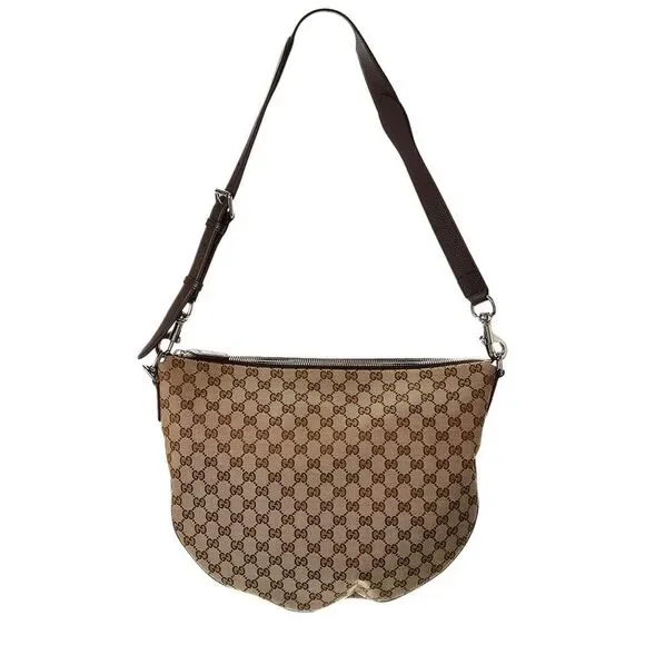 Gucci B Medium Gg Canvas & Leather Shoulder Bag, Brown