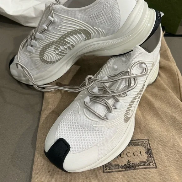 Gucci White Athletic Sneakers with Black Toe and Silver Accent