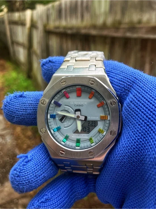Custom G Shock grey and rainbow dial Ap style