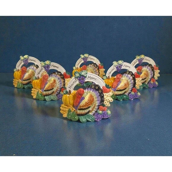 Set Of 6 Vintage Harvest Home Turkey Tea Light Holders Thanksgiving Table Decor