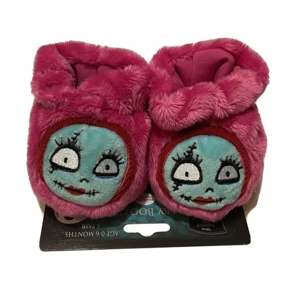 Disney Nightmare Before Christmas Sally Baby Booties Pink Faux Fur 0-6 Months